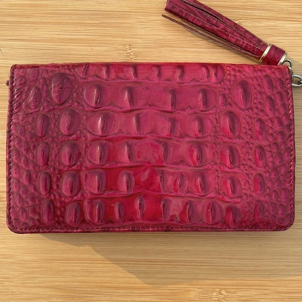 Brahmin Vintage Genuine Leather Magenta Bifold Snap Close Wallet Charm & Tassel